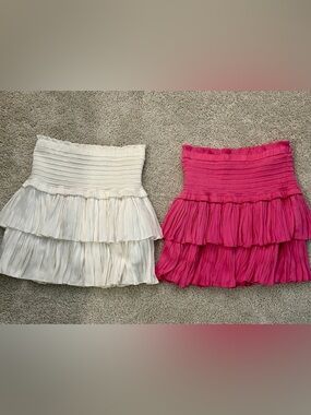 Tiered Ruffle Mini Skirt — White and Hot Pink